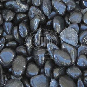 Top Class Black 1"-2" polished pebbles displayed at Yardco.