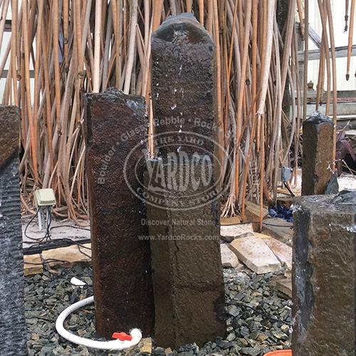 Basalt Water Feature - Natural 3 Piece Fountain w/ Column Splash • Imported