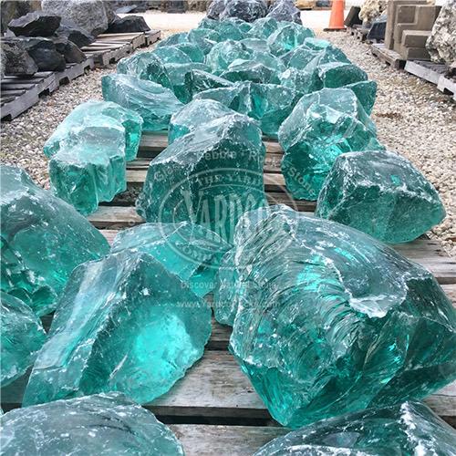 Recycled Tumbled Glass Boulder “Turquoise” • Imported