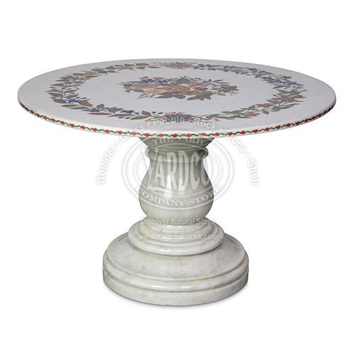Marble Table with Semi Precious Stone Inlay "White" Italian