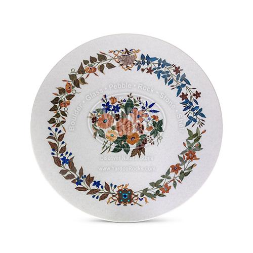 Marble Table with Semi Precious Stone Inlay "White" Italian - Image 2