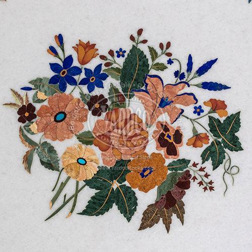 Marble Table with Semi Precious Stone Inlay "White" Italian - Image 4