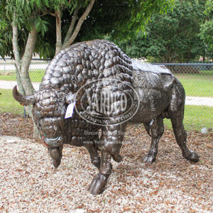 Front View showing horns Steel Bison, Imported Reclaimed Steel Sculpture