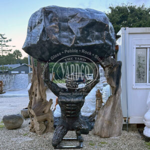 Reclaimed Auto Parts Steel Sculpture - Man Holding Boulder for Outdoor Landscape Space and Garden