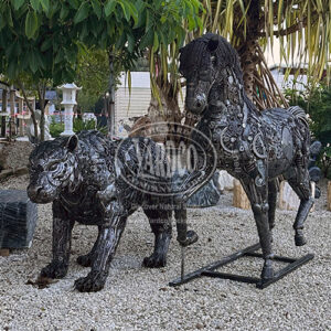 Reclaimed Auto Parts Steel Sculpture - Spirit Tiger and Horse for Landscape Design