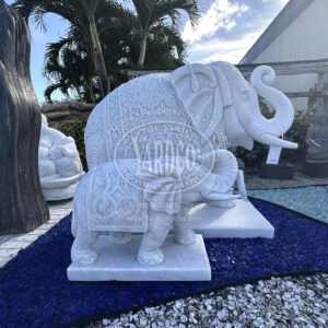 Imported Hand-Carved White Marble Elephant Sculpture