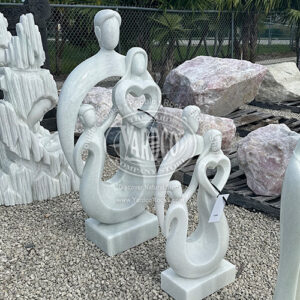 White Marble Sculpture - Family with Heart - Imported by Yardco
