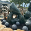 Imported green marble one-hole sculpture on display at Yardco’s front landscape bed.